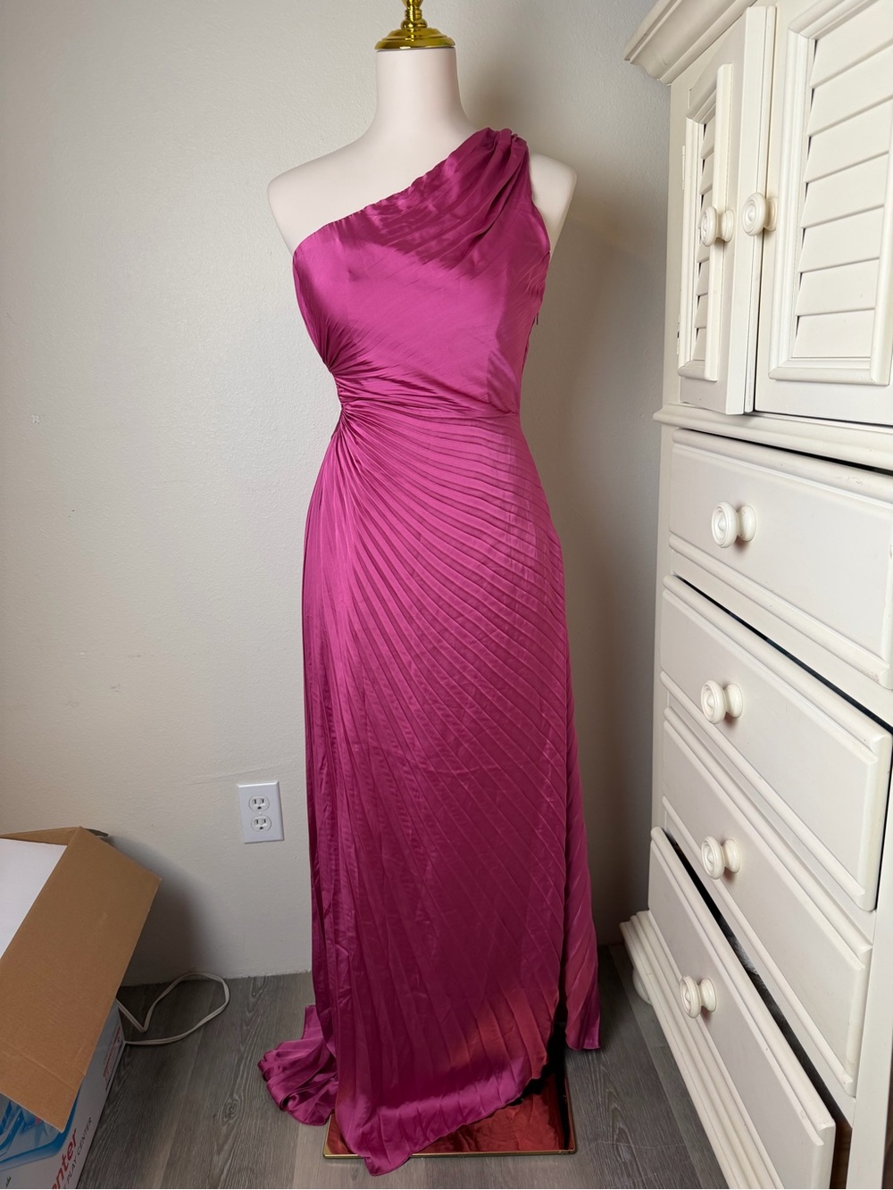 Minuet One-Shoulder Magenta Satin Gown